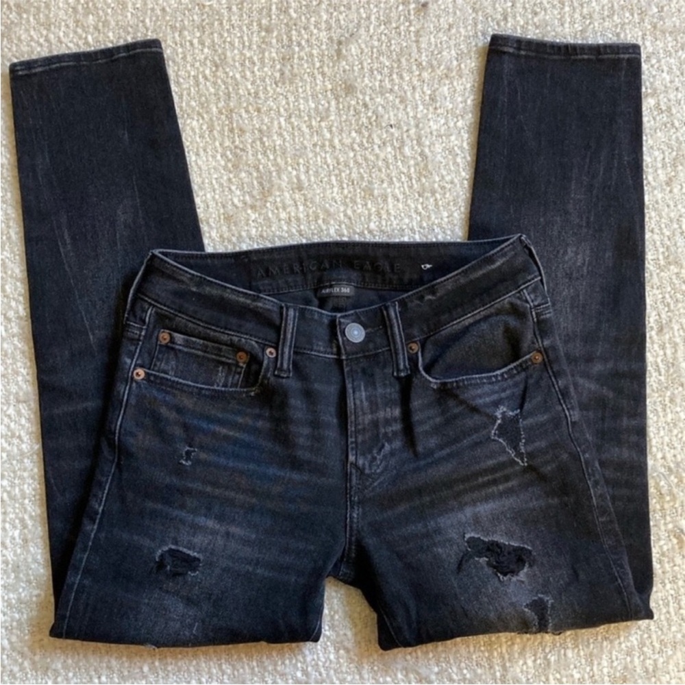 🦅American Eagle Outfitters Men’s Size 28x28 Black Distressed Airflex 360 Jeans